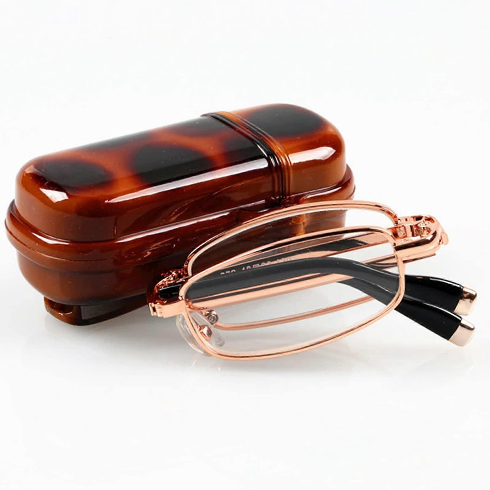 Folding Reading Glasses with Case, Compact 2.5x Magnification, Spring Hinge, Gold Frame