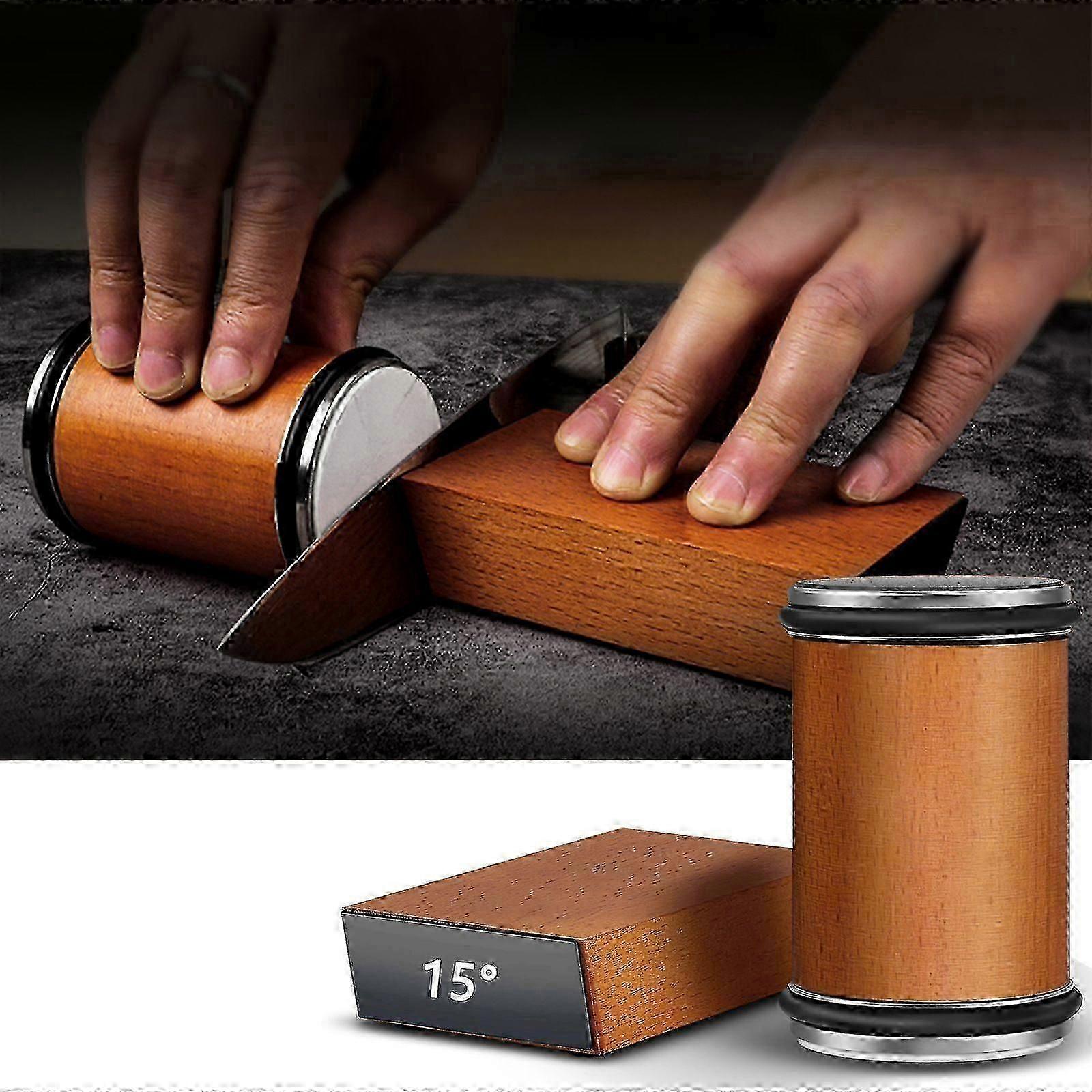 Kitchen Knife Sharpener Set, 15 & 20 Angles, Diamond & Ceramic, Beech Wood Bas