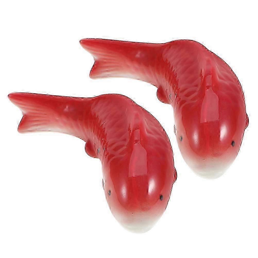 Red Ceramic Floating Koi Fish Figurines for Fish Tank & Pond Decorations 2Pcs