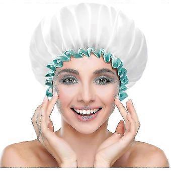 Gorro de ducha reutilizable a prueba de agua para mujeres y niñas - Cubierta de cabello de baño blanca lavable suave