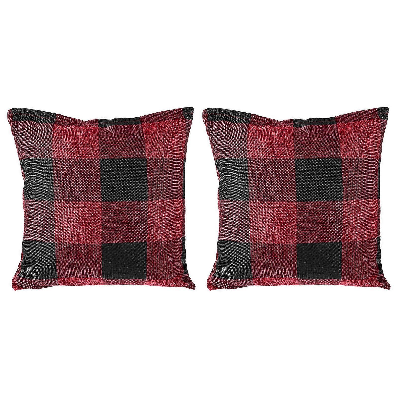 Home Use Flax Pillowcase with Simple Grid Pattern Comfortable 2Pcs Bolster