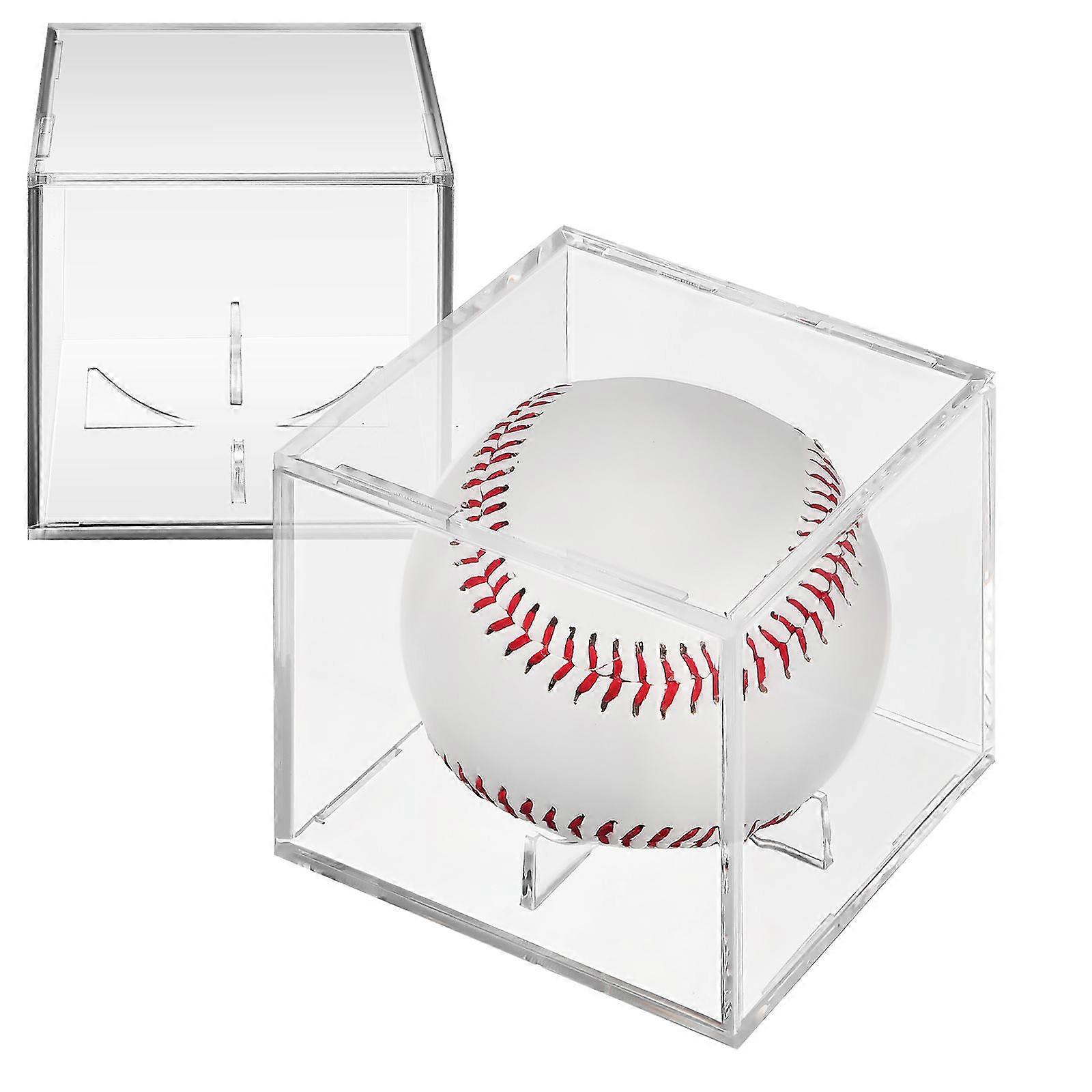 Acrylic Baseball Cube Transparent Display Case for Storage 2Pcs
