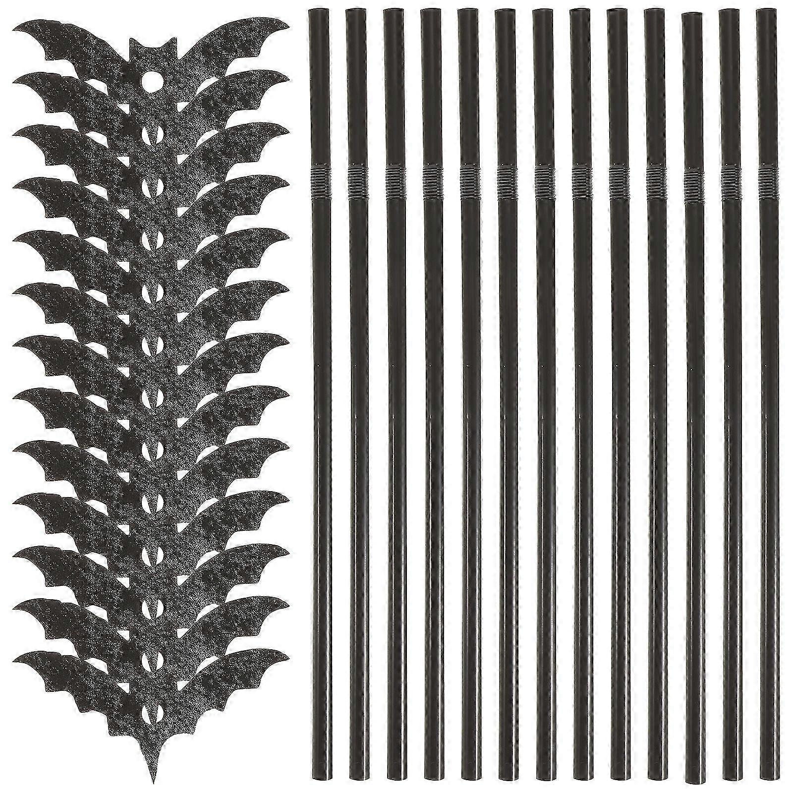 Black Bat Party Straws for Drinking 50Sets Creative Use