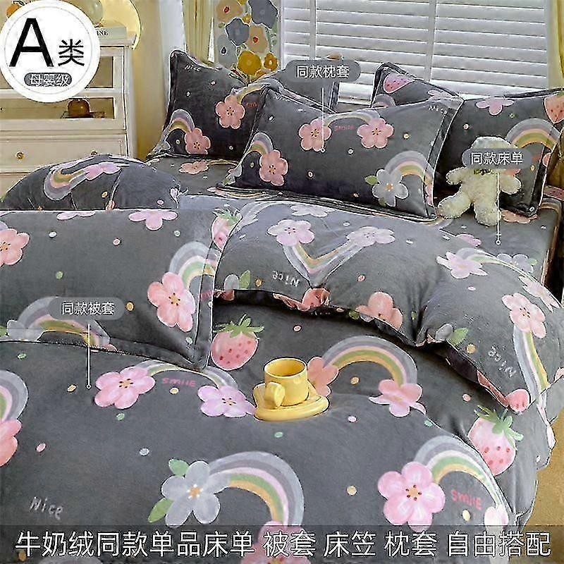 Grade A fleece, ins-style milk fleece, 160*230cm single bed sheet [same style bed sheet], smiling strawberry - freely combinable individual items.
