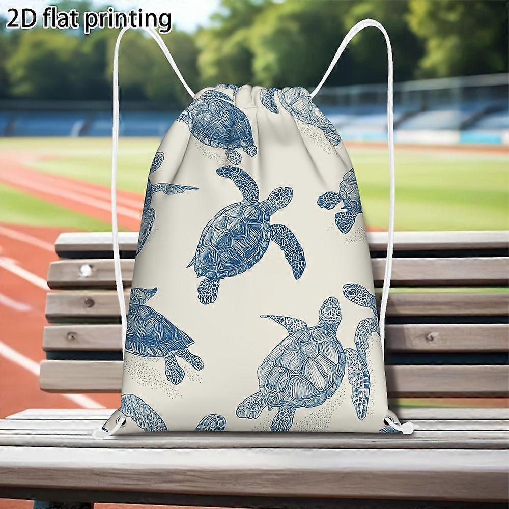 1pc Blue Sea Turtles Print Drawstring Backpack - Soft-Shell Durable School Backpack with Adjustable Drawstring & Practic-Gqazw