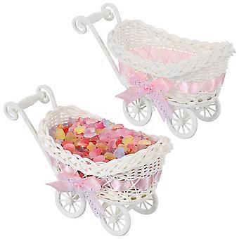 2pcs crianças usam imitação rattan tecido cesta de doces carrinho de armazenamento forma cesta de festa fornecimento
