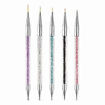 Detailing Dual-Ended Nail Art Brush and Dotting Tool Set, 5-Piece with Crystal Acrylic Handles