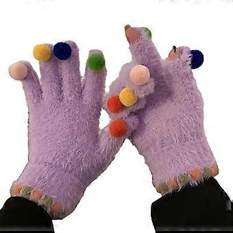 Guantes de invierno de felpa adorables, guantes cálidos con pantalla táctil, guantes de punto suave para enviar mensajes de texto, ideales para conducir, correr, andar en bicicleta y enviar mensajes de texto. Regalos morados.