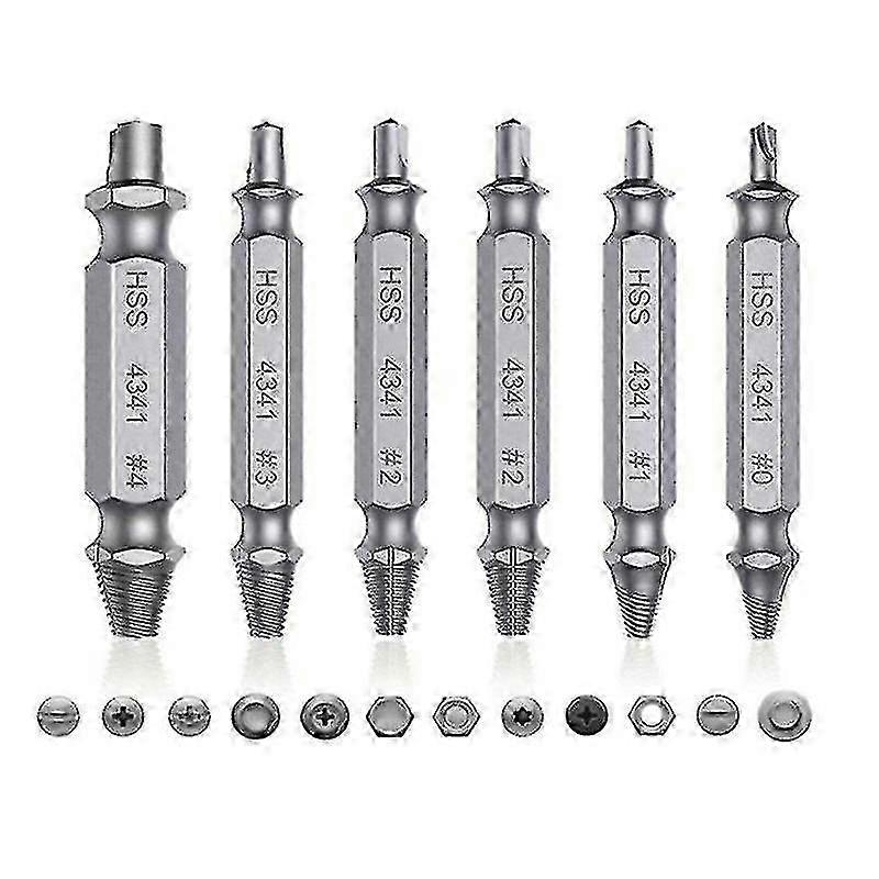 6Pcs Broken Screw Extractor Set - Stripped & Damaged Screw Remover Tool for Easy Extraction