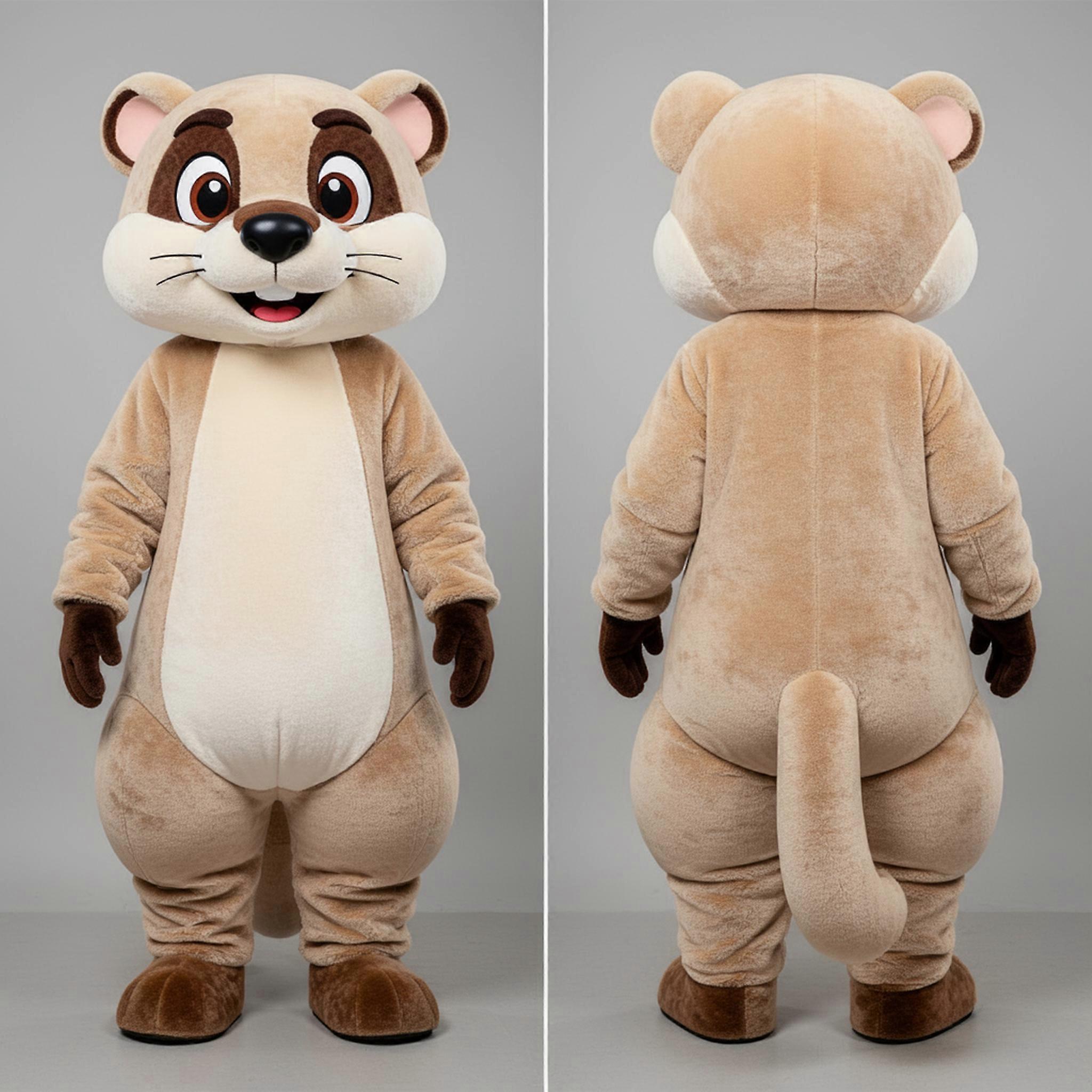 MASTICOT Beige Velvety Cartoon Weasel Mascot