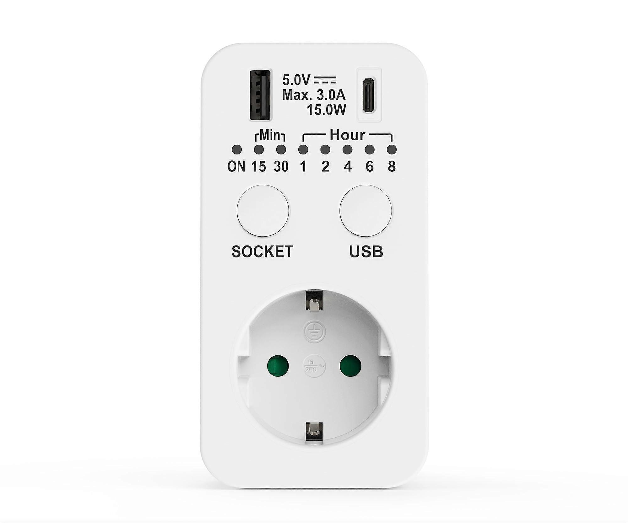 Stopcontact met timer en USB-aansluitingen, programmeerbare tijdschakelaar