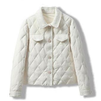 Chaqueta ligera de plumón para mujer, modelo corto. Modelo para el Año Nuevo. Abrigo fino de invierno, con cuello pequeño y diseño sencillo, de un solo botón, muy moderno.