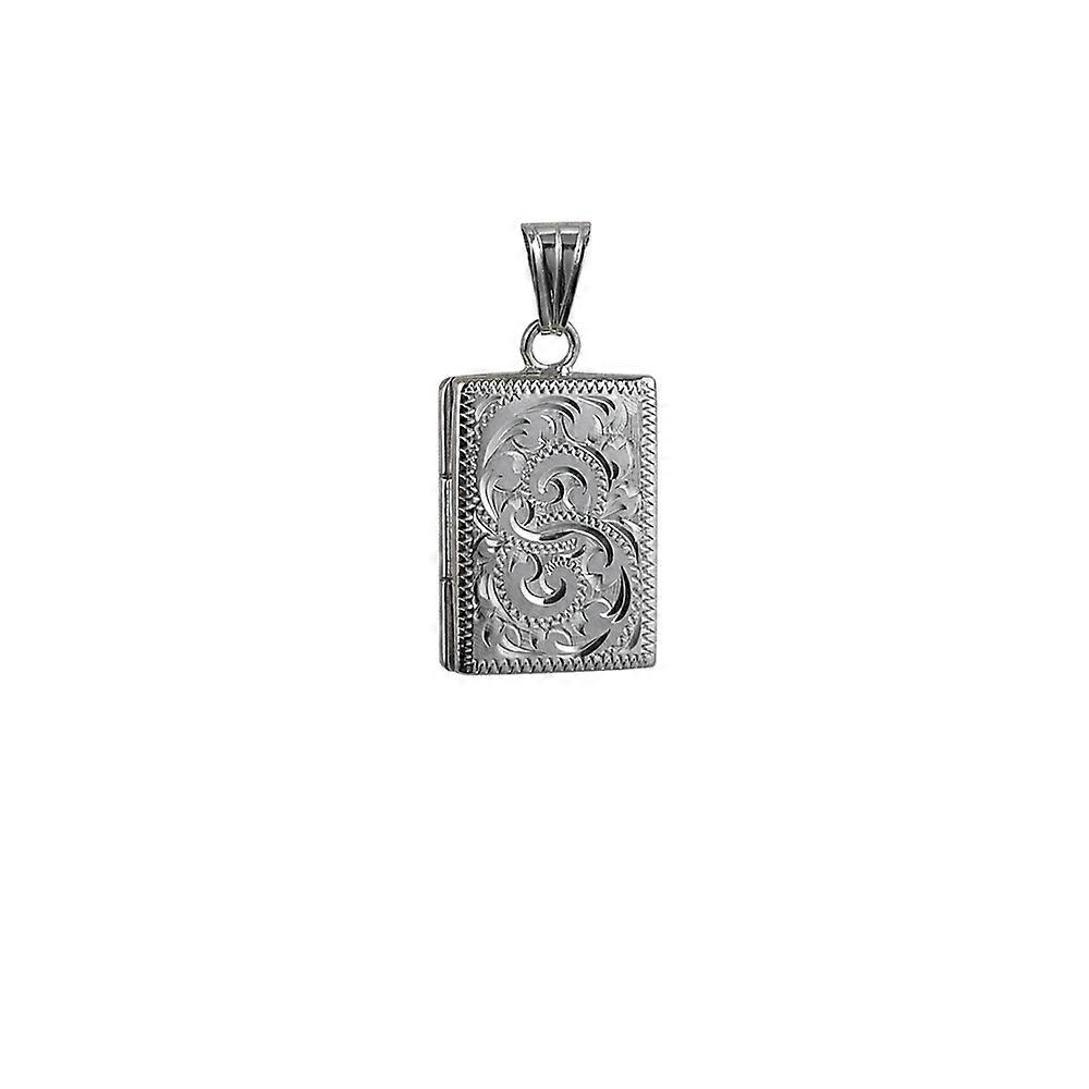 Silver 22x15mm hand engraved flat rectangular Locket