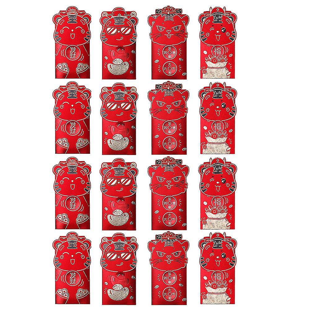 16pcs Exquisite Tiger Pattern Red Envelopes Chic Luck Money Storage Bags