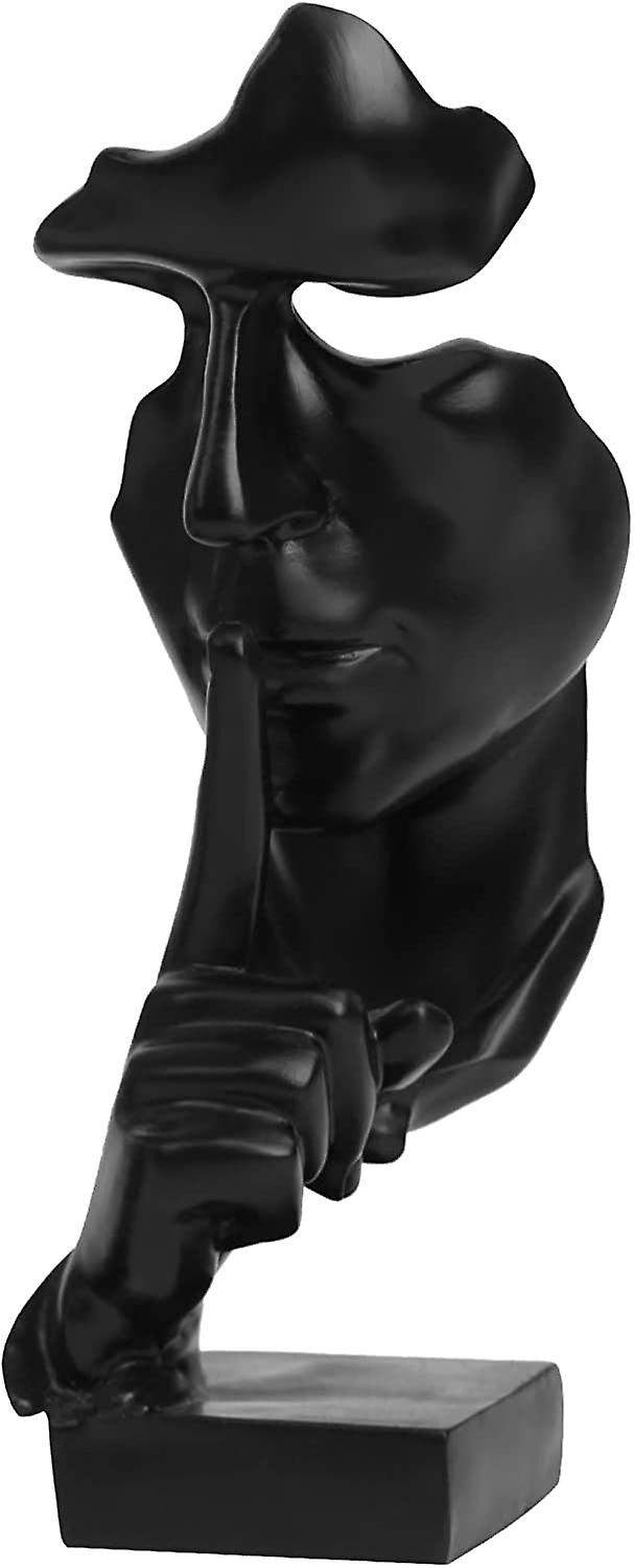 Silence is Golden,Thinker Statue Abstract Art Figurine, Modern Home Resin Sculptures for Home Office Bookshelf Desktop Decor Accent, 11.2 Inches(Black