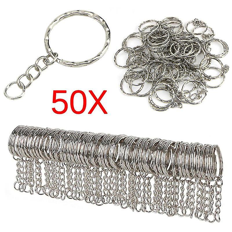50pcs/pack Diy 25mm Polished Silver Keyring Keychain Split Ring Short Chain Key Ring
