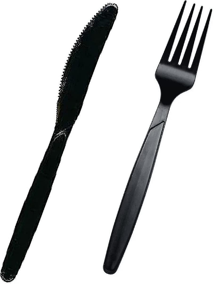 200 جهاز كمبيوتر مجموعة عالية الجودة | أدوات المائدة البلاستيكية السوداء 100 شوكة + 100 سكاكين | أدوات المائدة البلاستيكية الثقيلة القابلة لإعادة الاستخدام للحفلات ، عشاء أدوات المائدة اليومية