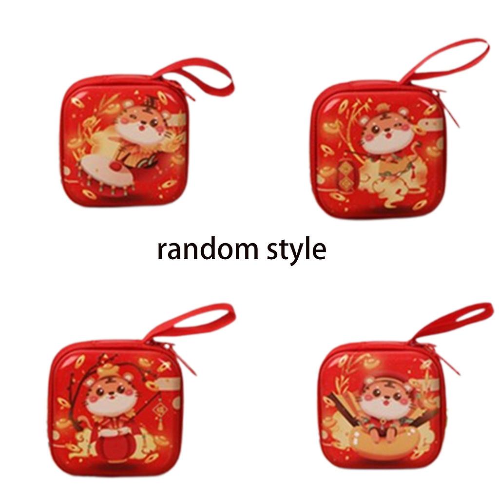 2022 Chinese Tiger Year Tinplate Storage Box Cartoon Tigers Square Round Bag for Coin Earphone Coin for Key Keychain Storage Pouch New Year Printing W