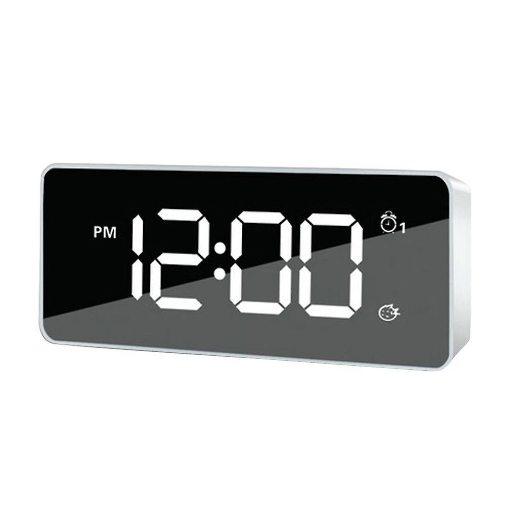 Dual USB Digital LED Clock Snooze Timer Mirror Alarm Clock Bedside Time White