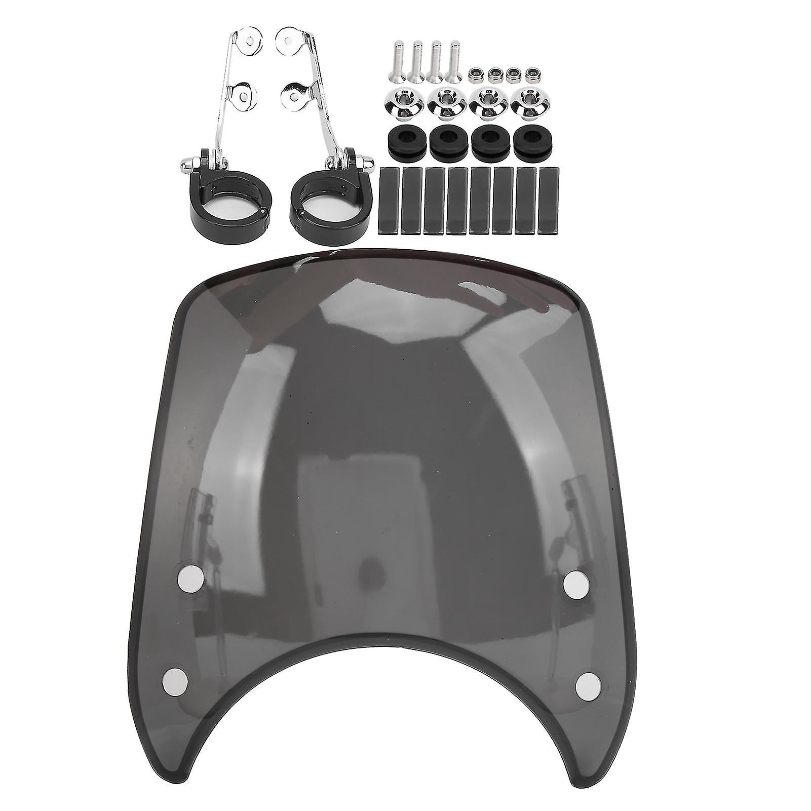 Retro Motorcycle Windshield Headlamp Fairing 180 Adjustable For 1.5-1.6in Front Fork Universal Gray