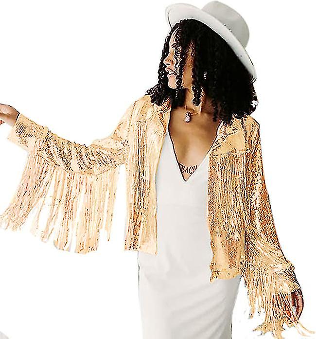 Femei Sequin Fringe Jacheta Disco Tematica Country Dolly Tematica Tendințe de mireasă 2023