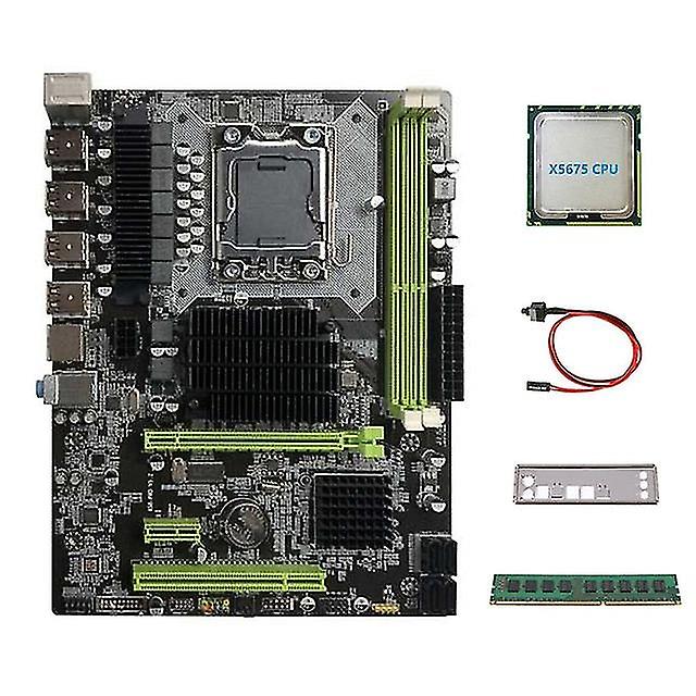 X58 Motherboard LGA1366 Computer Motherboard Unterstützung Rx Grafikkarte mit X5675 CPU + DDR3 8GB 1600MHz Ram + Switch Kabel