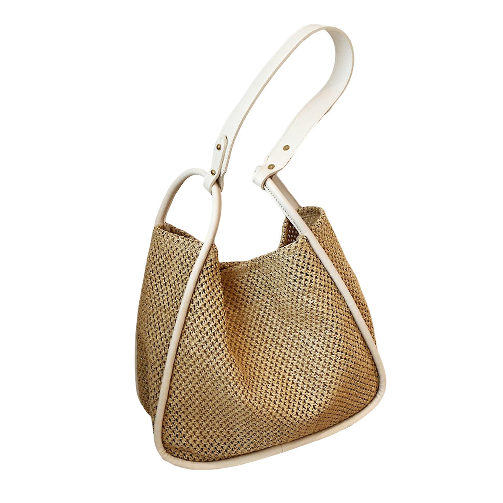 Women's Straw Woven Shoulder Bag Personalized Contrast Tote Handbag