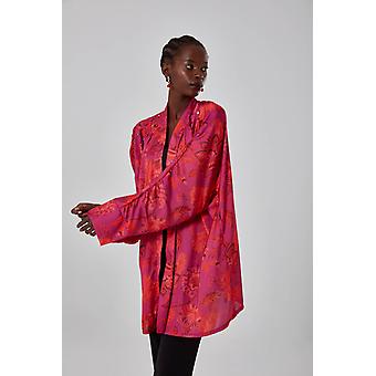 Satin Patterned Fuchsia Kimono