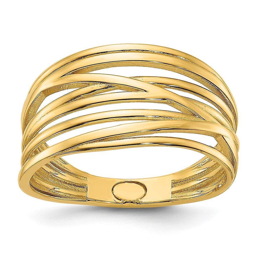 14k Solid Yellow Gold Polished Multi Thin Criss cross Ring Size 7.00 10.5mm Wide 1.2mm Thick Band Style-Ring for Women