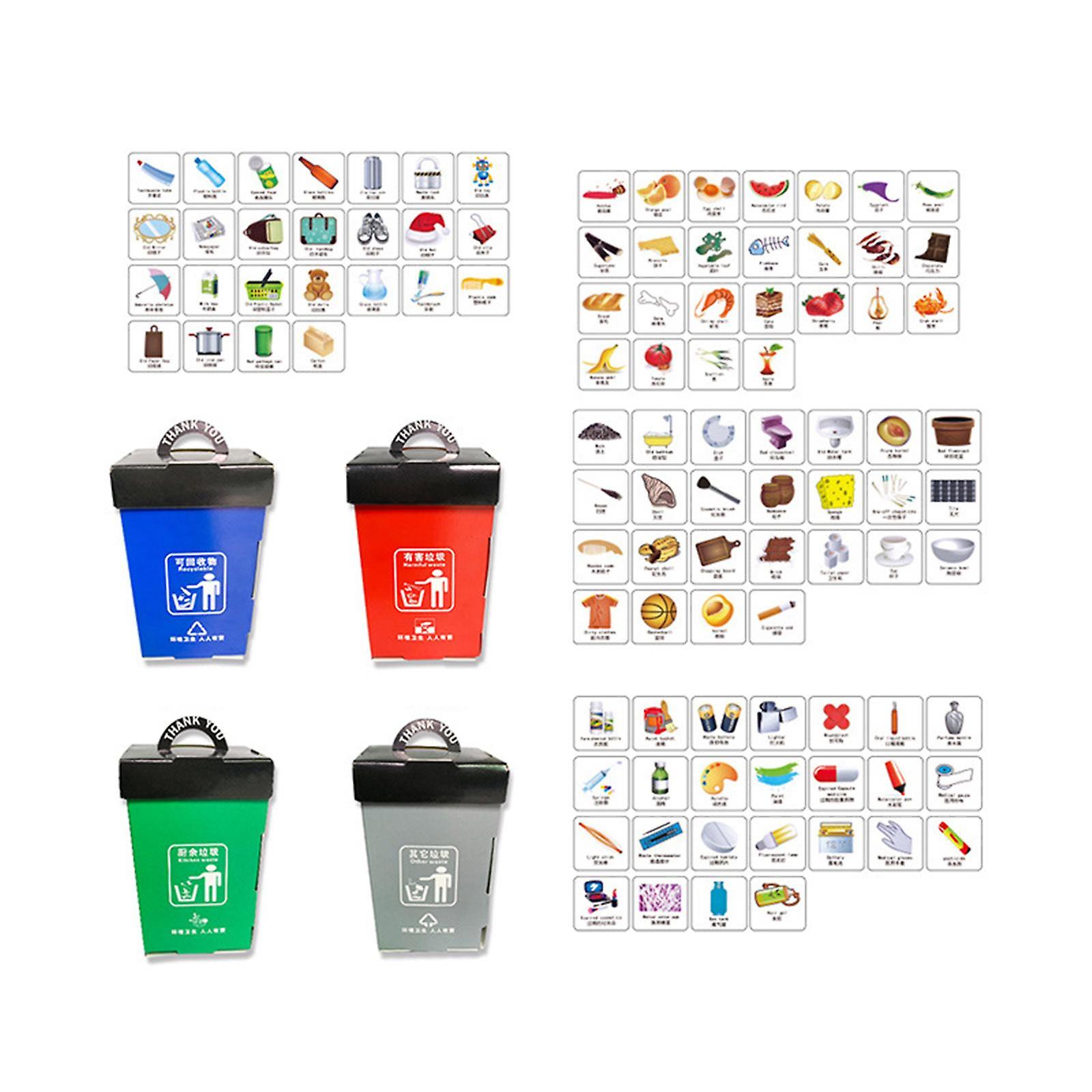 Garbage Sorting Game Toy Trash Can 100 Cards Trashcan for Birthday Gift