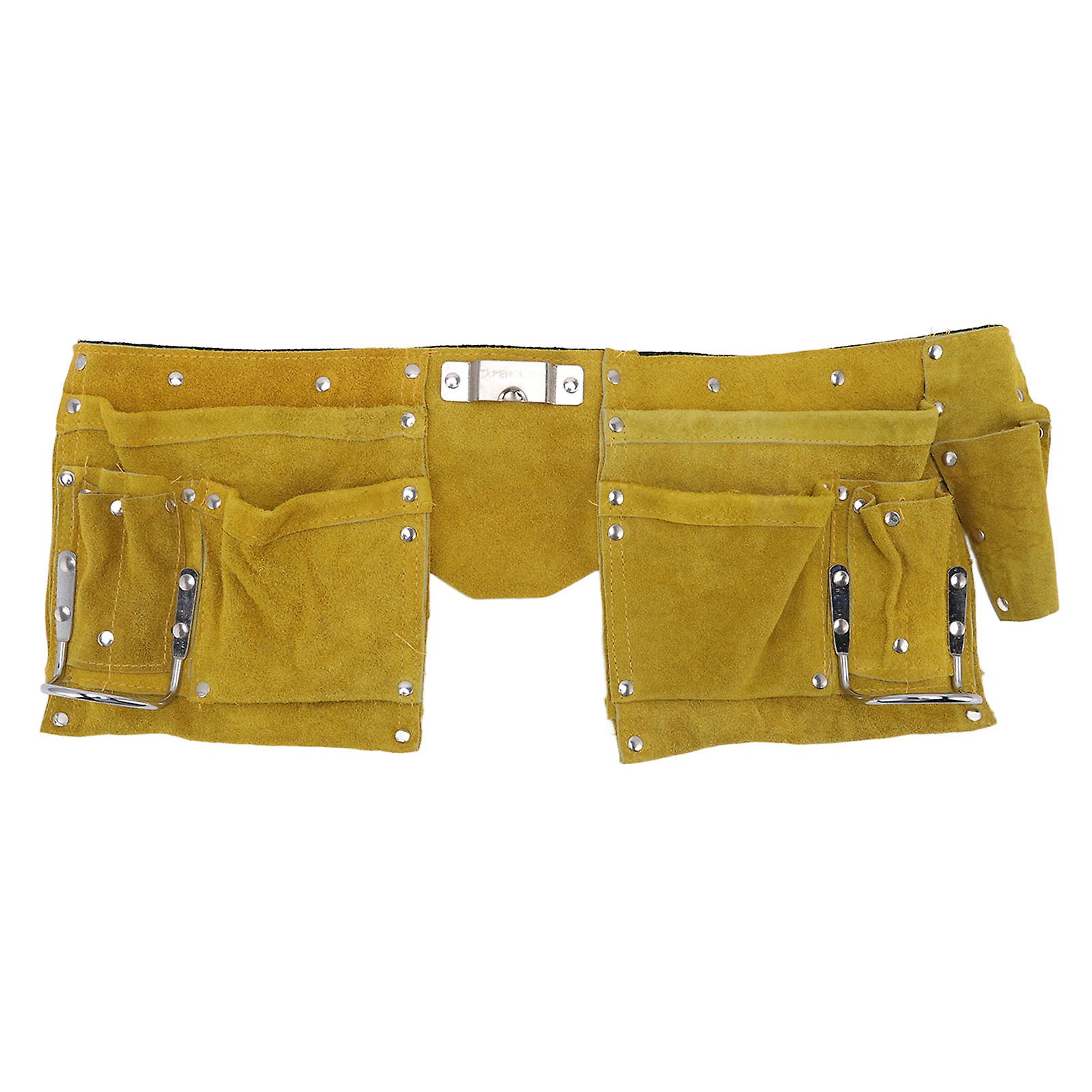 Leather Tool Belt with Multiple Pockets and Quick Release Buckle, Wearproof Portable Tool Apron for Woodworking and Construction Use