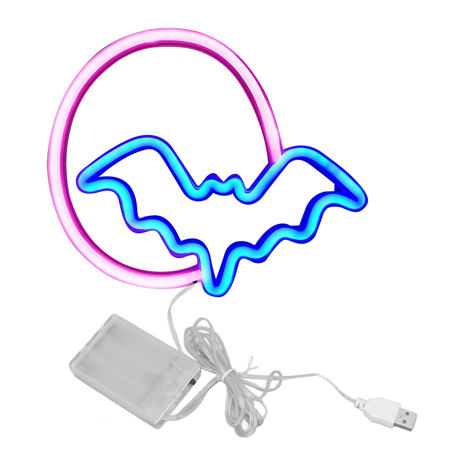 Enseignes au néon Lune et chauve-souris LED Néons alimentés par batterie USB pour mur chambre bar décoration de fête d'Halloween