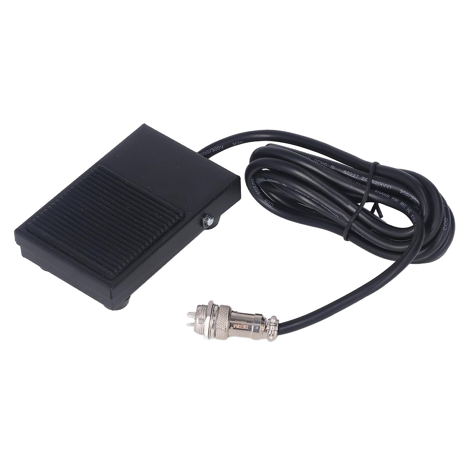 Foot Pedal Switch Silver Alloy Contact Self Reset Foot Control Pedal with 2m Wire 3 Pin Aviation Plug for Power Tool