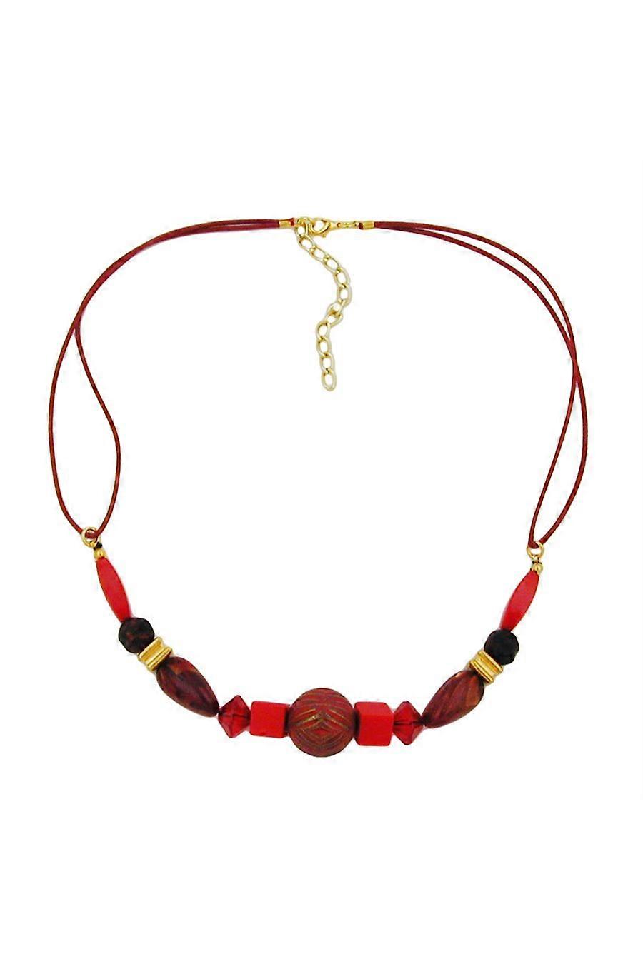 Necklace Red/ Gold Coloured & Marbled Beads - Gl00800
