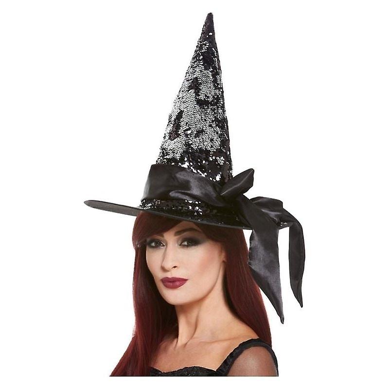 Deluxe Reversible Sequin Witch Hat Black & Silver 61125