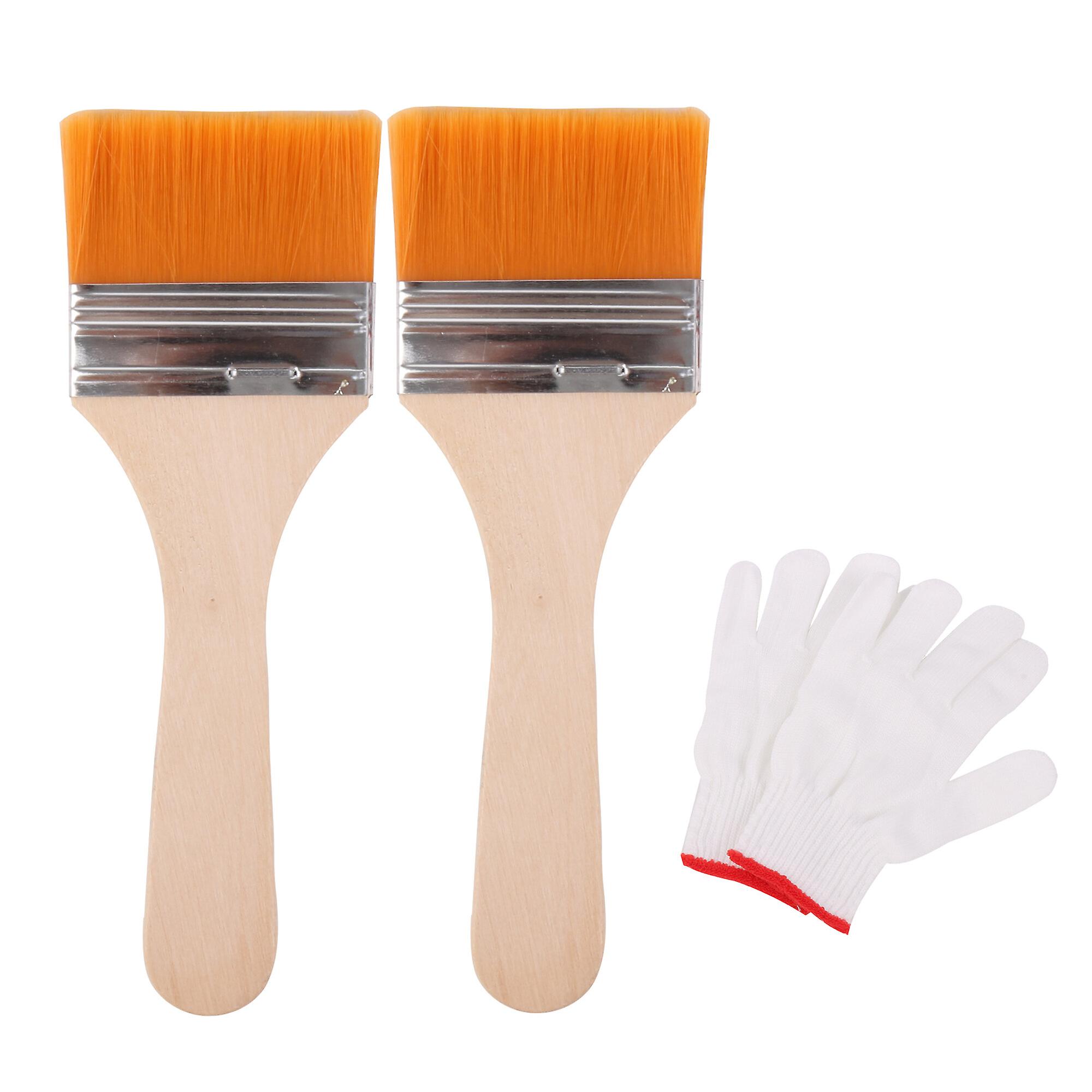 2 Pcs Thin Wooden Paint Brush for Painter 2.5Inch with Nylon Mittens Kit