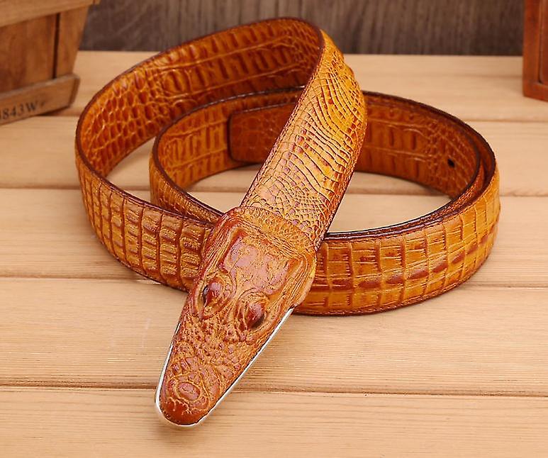 Antik Läder Krokodil Spänne BälteCamel