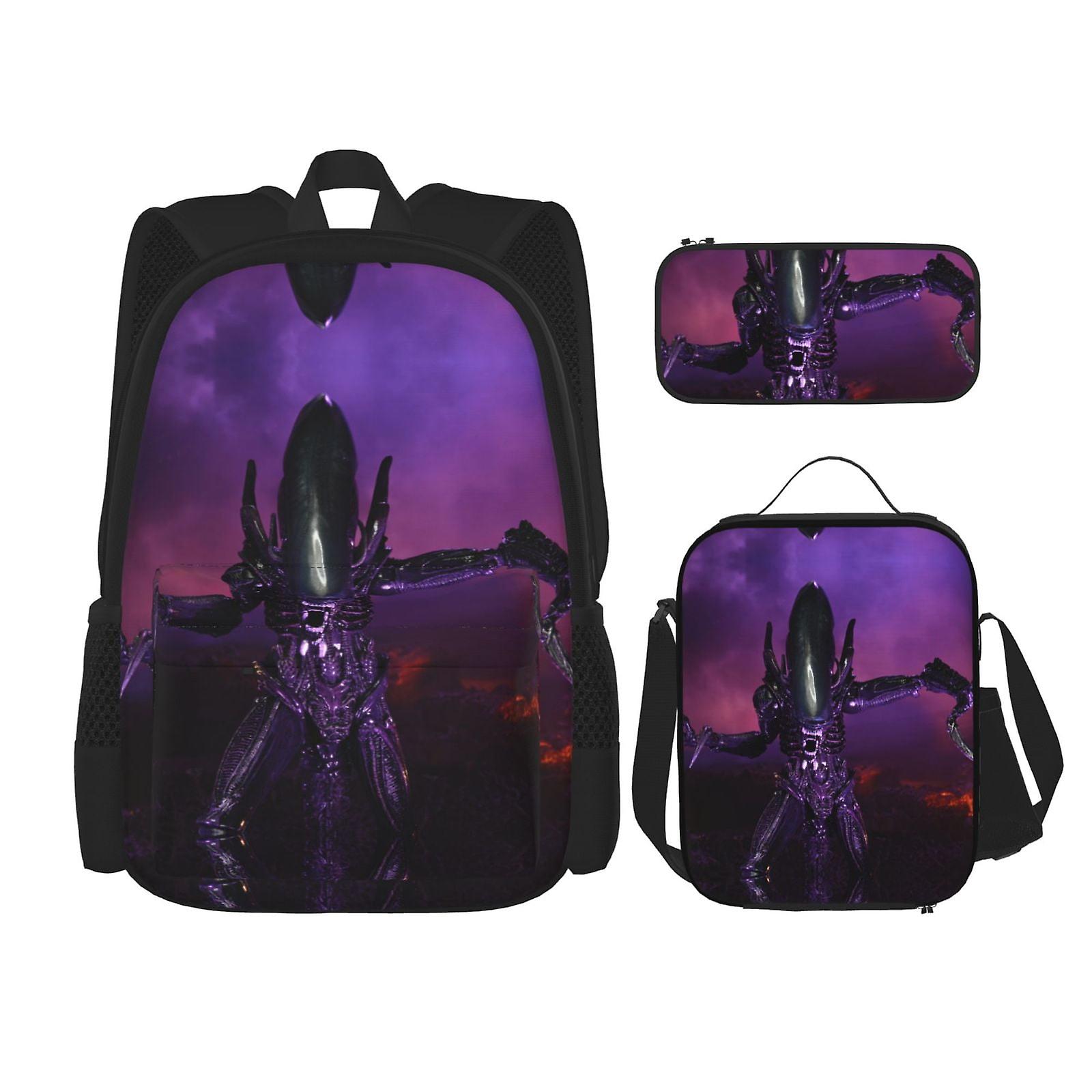 Alien vs Predator Cute Backpack Daypack for Travel Anime Bag Notebook Bag Pencil Case Lunch Bag Combination