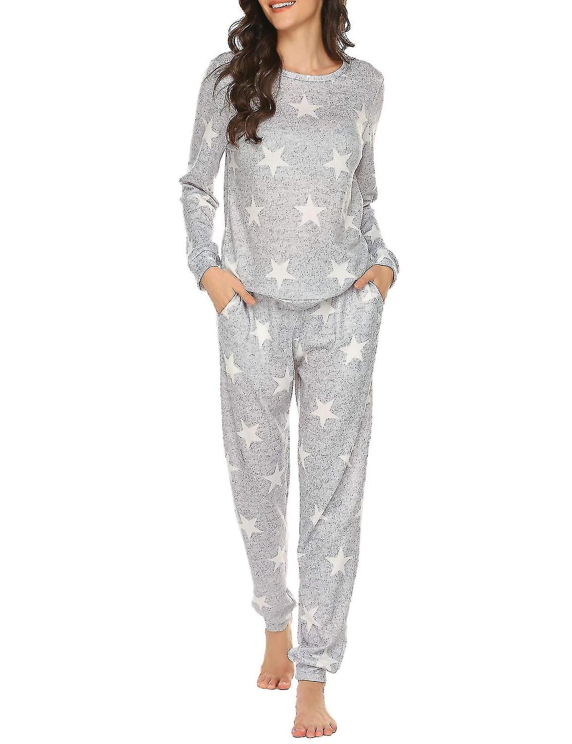 Ensemble pyjama pour femmes, pyjama à manches longues, pyjama à imprimé étoile, ensemble pyjama doux