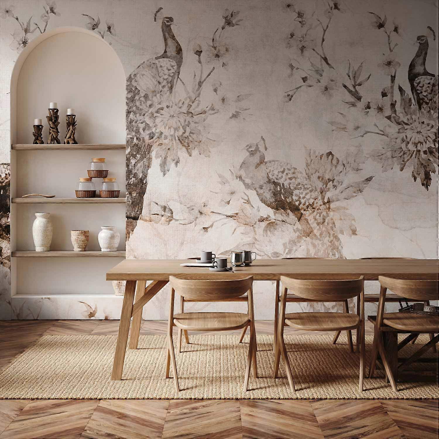 Wall Mural - Peacocks in Delicate Beige