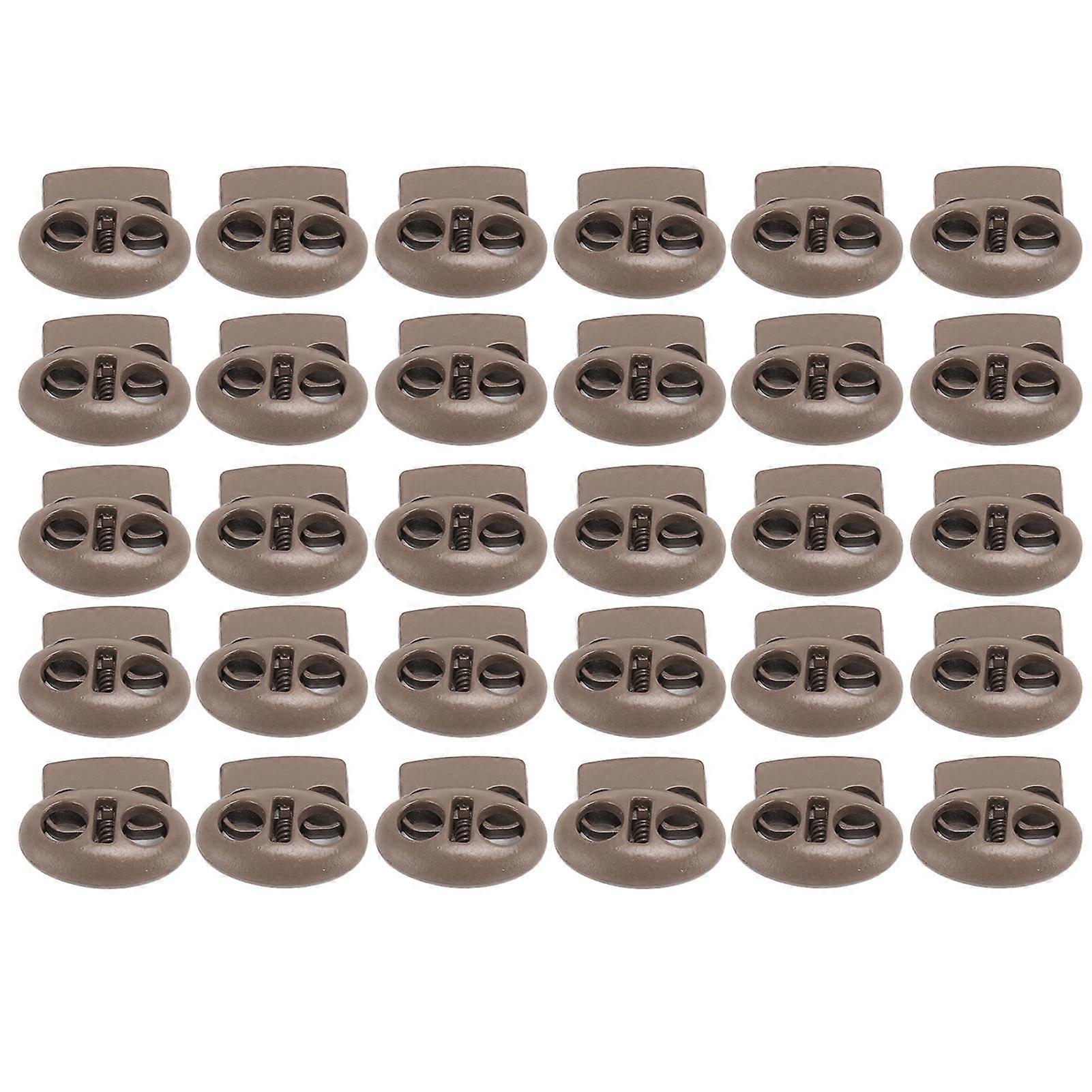 30Pcs Metal Cord Locks Double Hole Zinc Alloy Durable Light Multi Purpose Cord Stopper for Drawstring Backpack Tent Lace Khaki