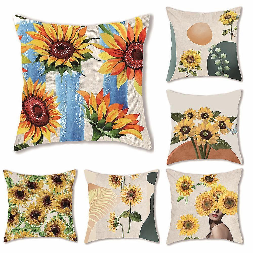 Set of 6pcs Sunflower Pattern Cushion Cover,45x45cm,Sofa Pillow Case for Home Living Room Bedroom