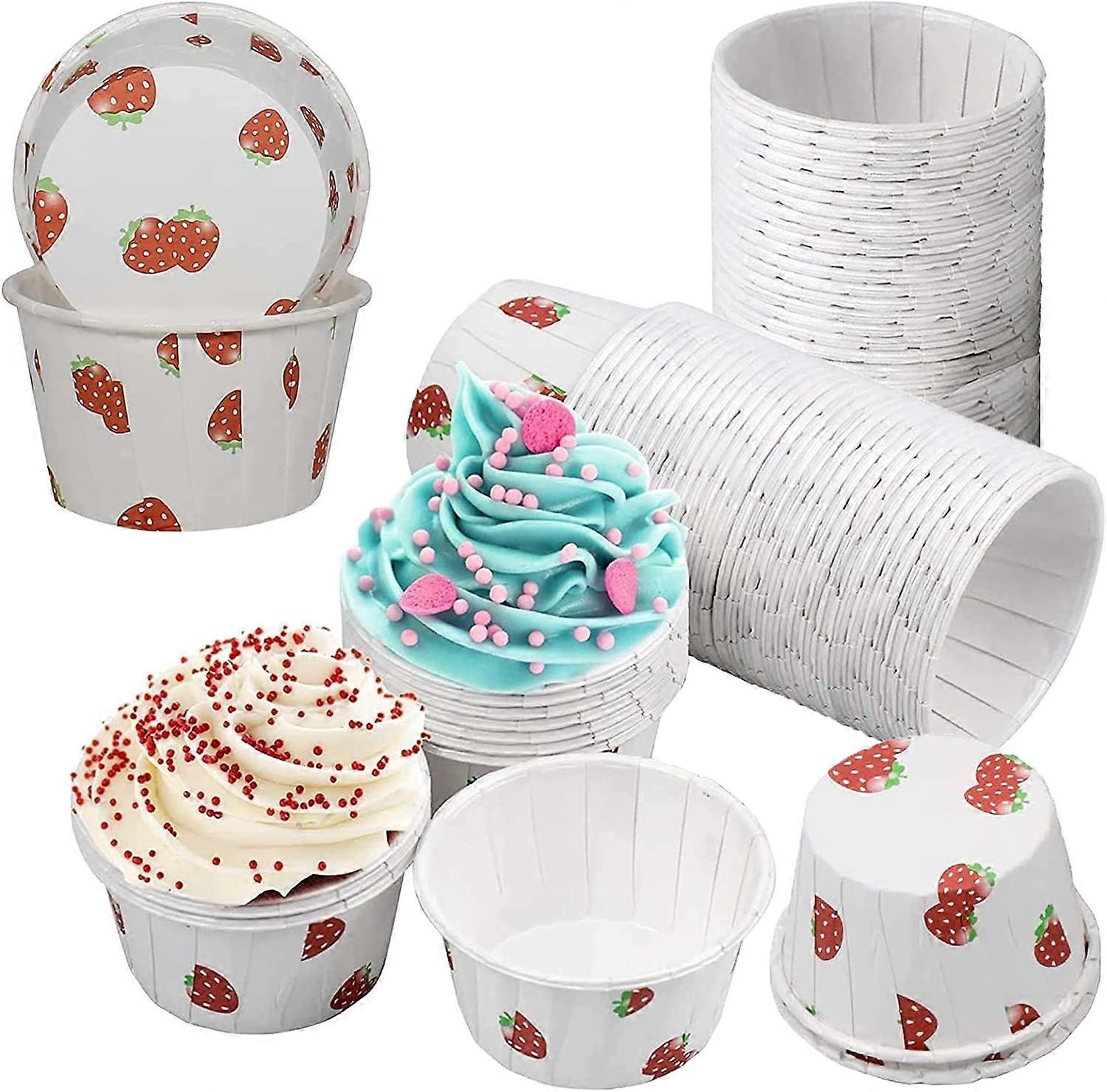 100 Pcs Cupcake Liners Paper Cupcake Round Cake Baking Cups Cups (Strawberry)