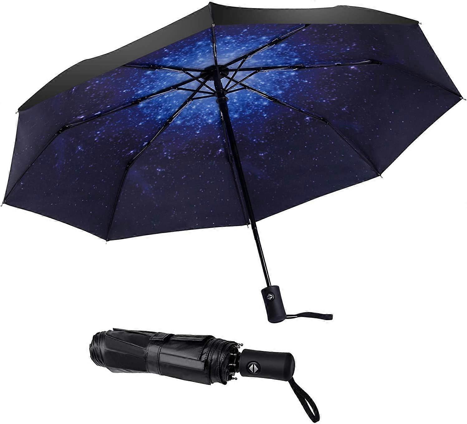 Compact Travel Umbrella - Pocket Portable Folding Windproof Mini Umbrella - Auto Open and Close Button and 8 Rib