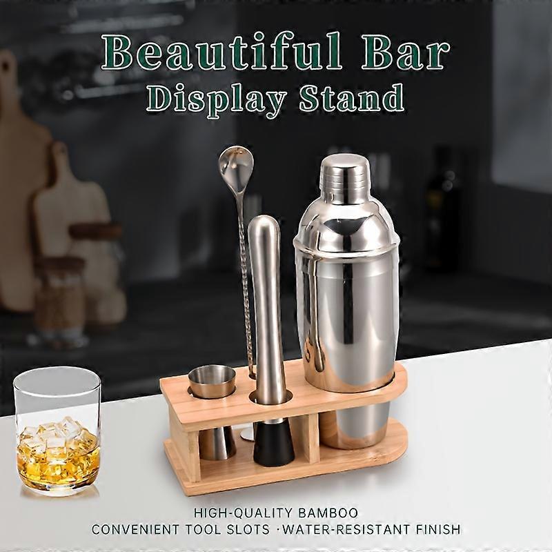 5-Piece Bartender Kit with Bamboo Stand - Stainless Steel Cocktail Shaker Set, Hand Wash Only, Reusable Mixology Tools for Home Bar, Martini Making Es