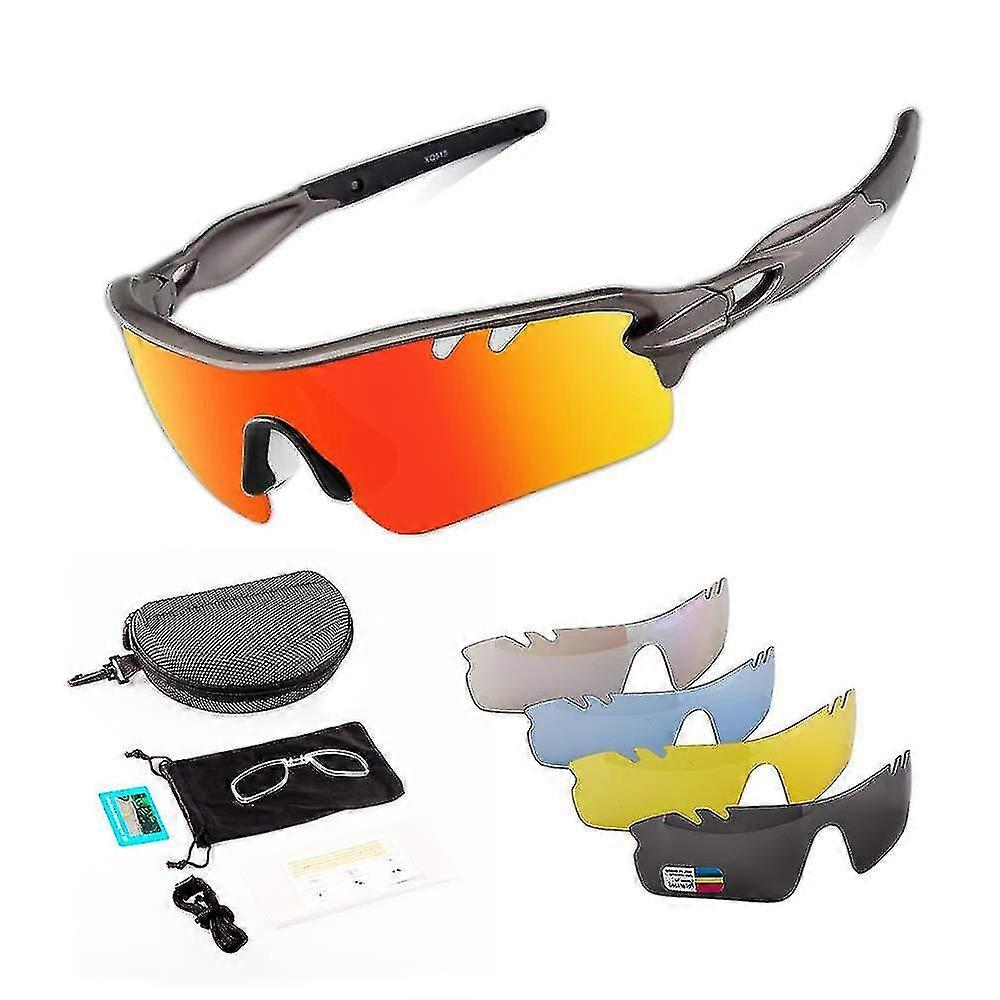 Polarized Sports Sunglasses Cycling Sun Glasses For Men Women With 5 Interchangeable Lenes For Running Baseball Golf Driving