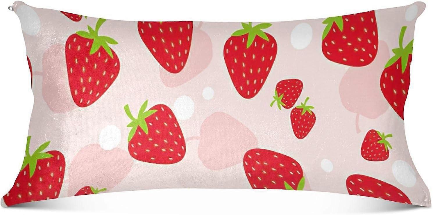 Fronha de Almofada com Zíper de Morango Frutas Corpo Macio com Zíper Capa de Almofada de Veludo para Sofás de Cama Sala de Estar 20x54in