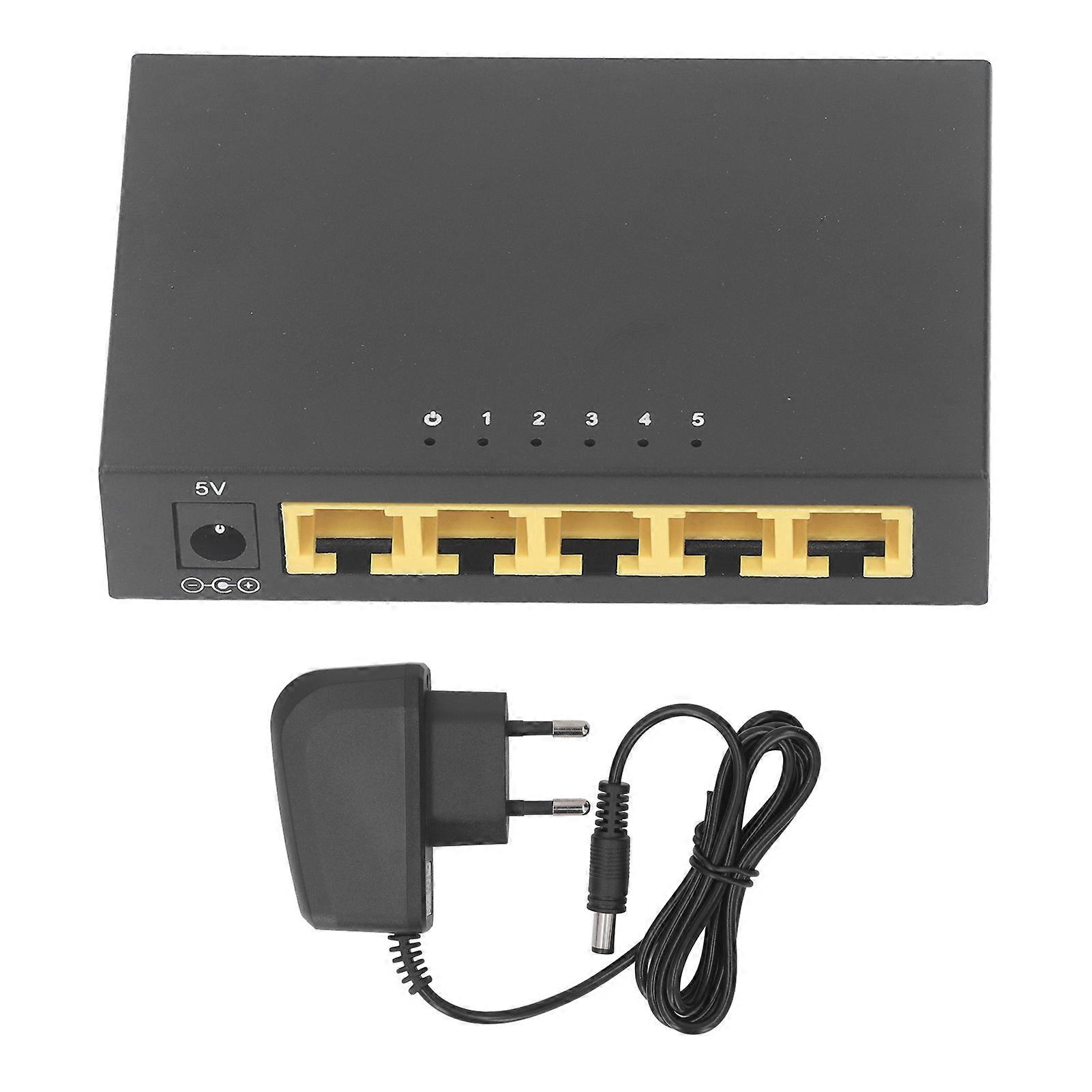 Fast Ethernet Switch 5 Ports 10/100Mbps AI Detection VLAN Mode Auto Negotiation MDI MDIX RJ45 Netzwerk-Switch 100?240V EU-Stecker