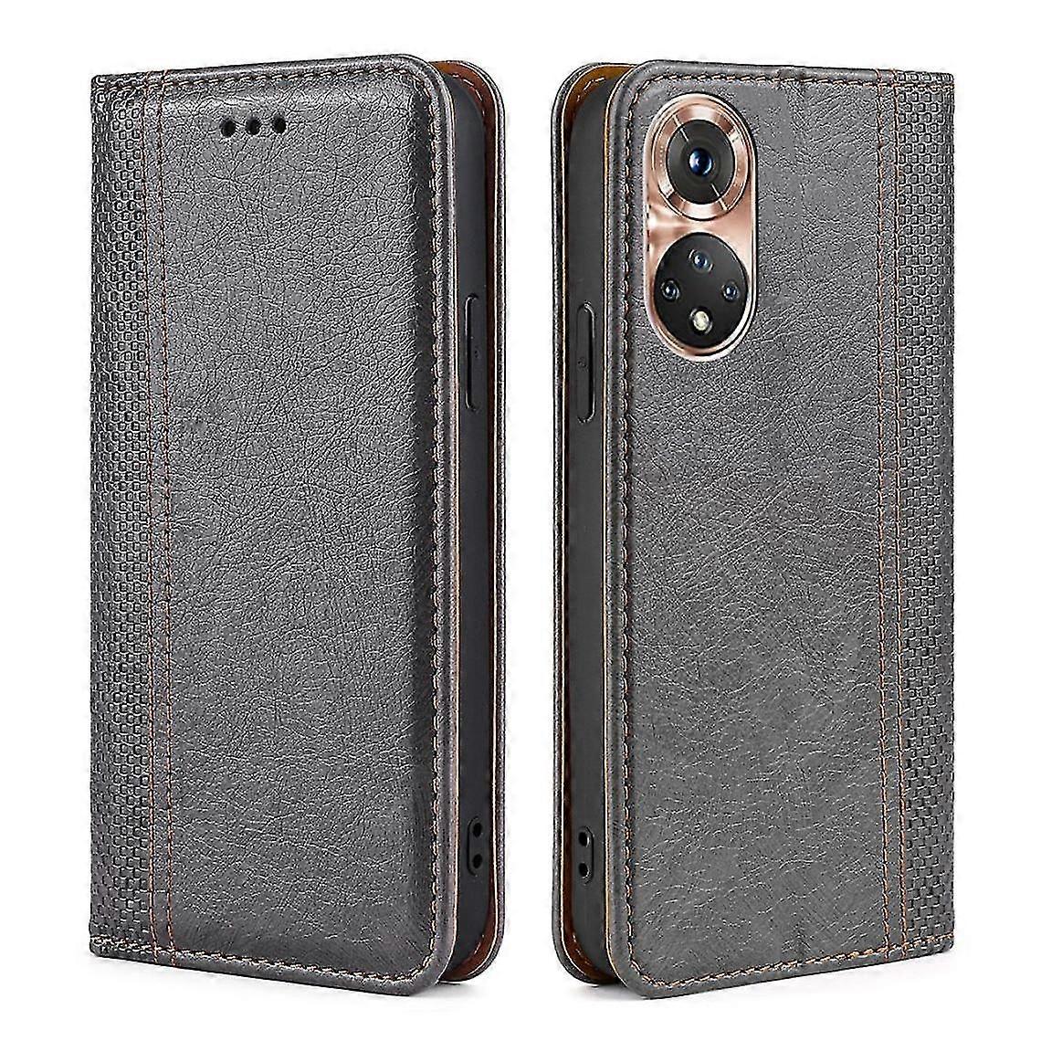 Checkered Pattern Pu Case, Magnetic Automatic Closure With Support And Gray Card Holder For Your Honor 50