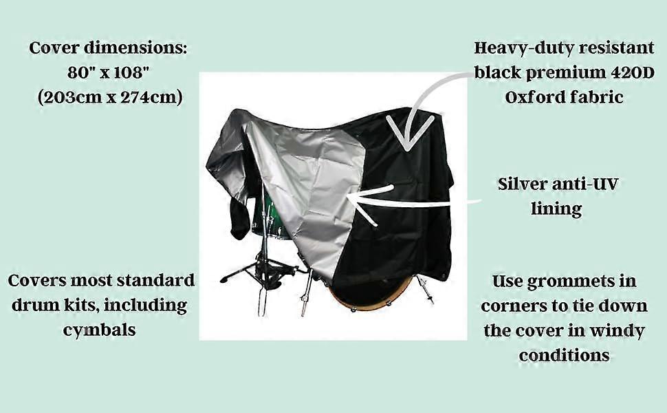 Drum Set Dust Cover XL - Premium Waterproof Drum Shield with Silver Coating for Electric and Electronic Drum Kits
